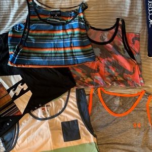 5 men’s tank tops size large billabong, UA, RonJon